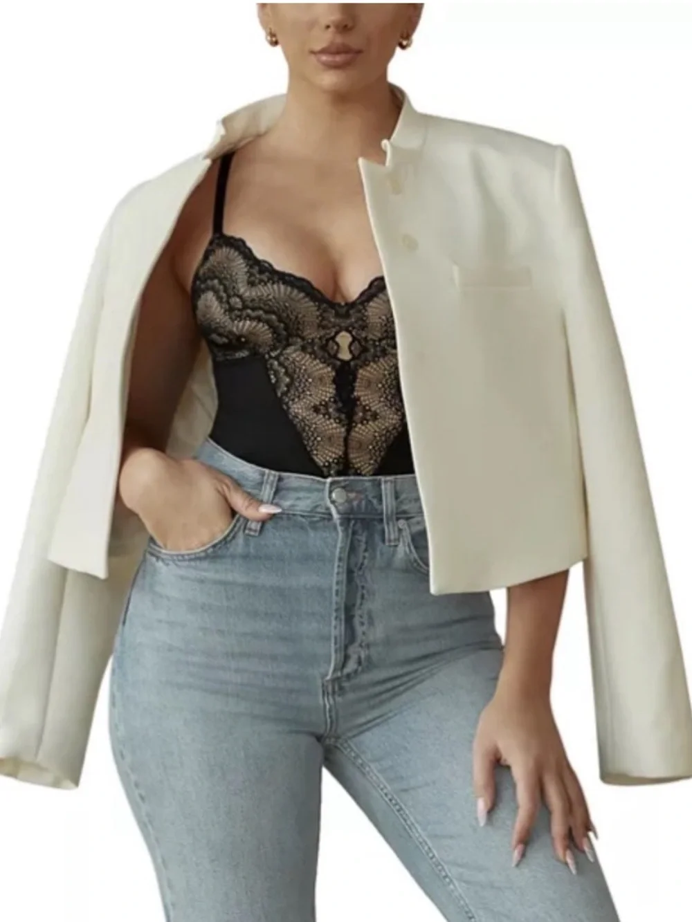 NWT Pinsy Sculpting Lace Shapewear Bodysuit Black Lace Shaping Size Medium Long